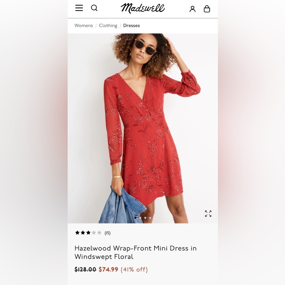 Madewell Red Long Sleeve Hazelwood Wrap-Front Mini Dress in Windswept Floral